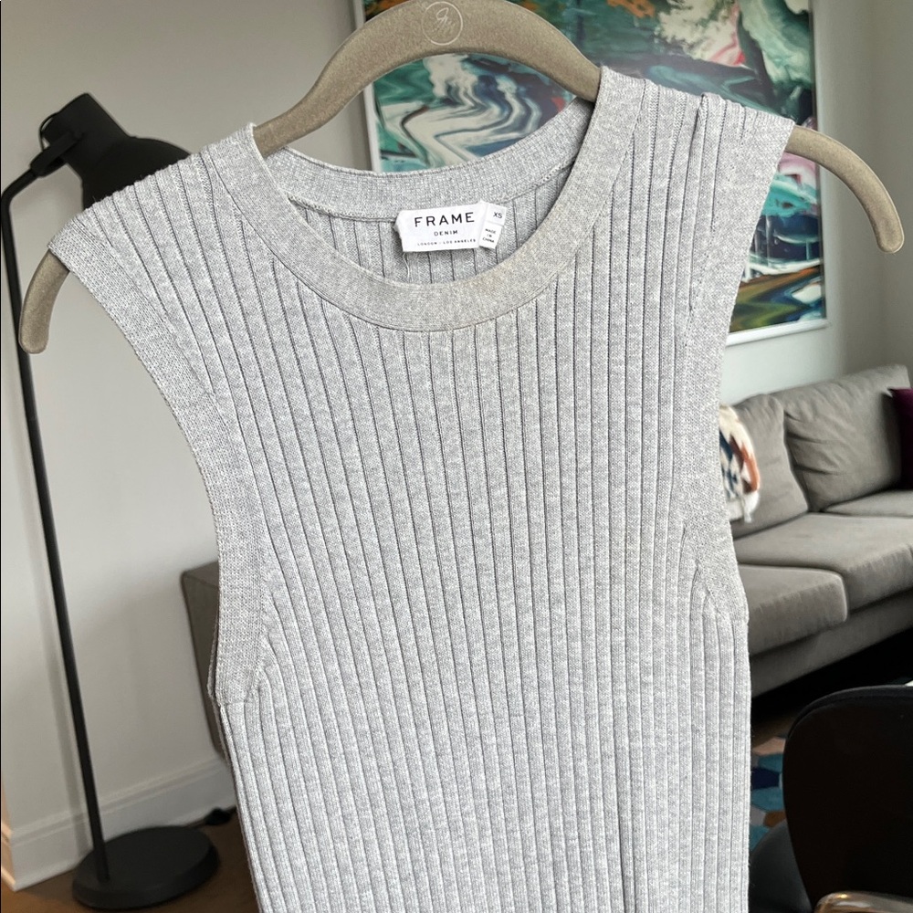 Frame Denim Heather Grey Rib Ribbed Knit Stretch Side Slit Midi Dress (size XS) - Picture 4 of 8